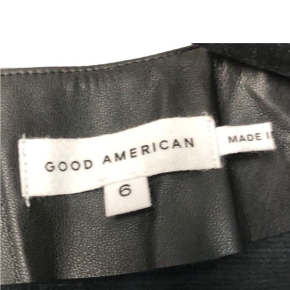 New GOOD AMERICAN l Black Faux Leather Strong Shoulder Bodysuit Tee 6 (3X) - Picture 6 of 8